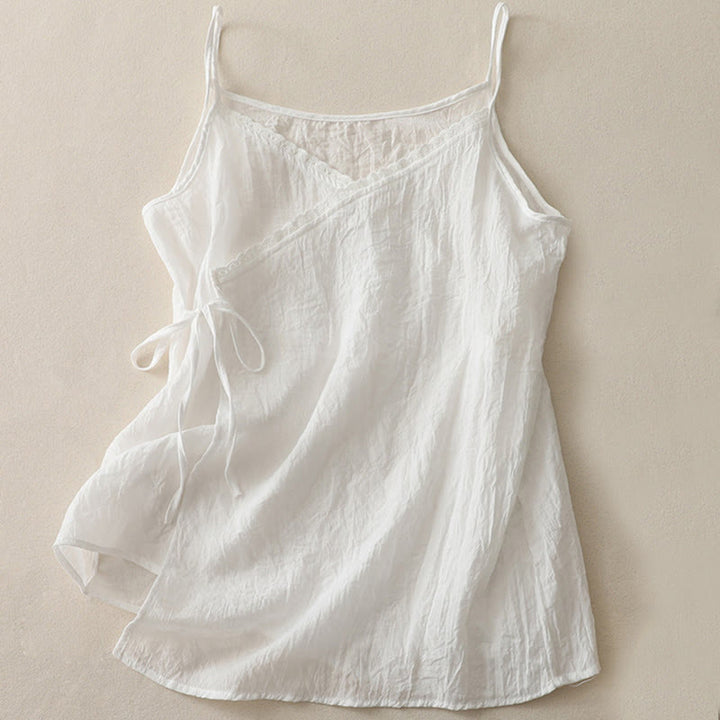 Buddha Stones Vintage Side Lace Splicing Lace V Neck Senza Maniche Gilet da Donna - Bianco - US12, UK/AU16, EU44 (2XL) - image 4