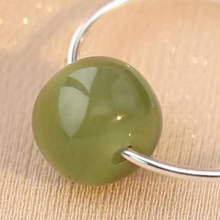 Orecchini della fortuna in argento sterling 925 con perline di giada Hetian di Buddha Stones