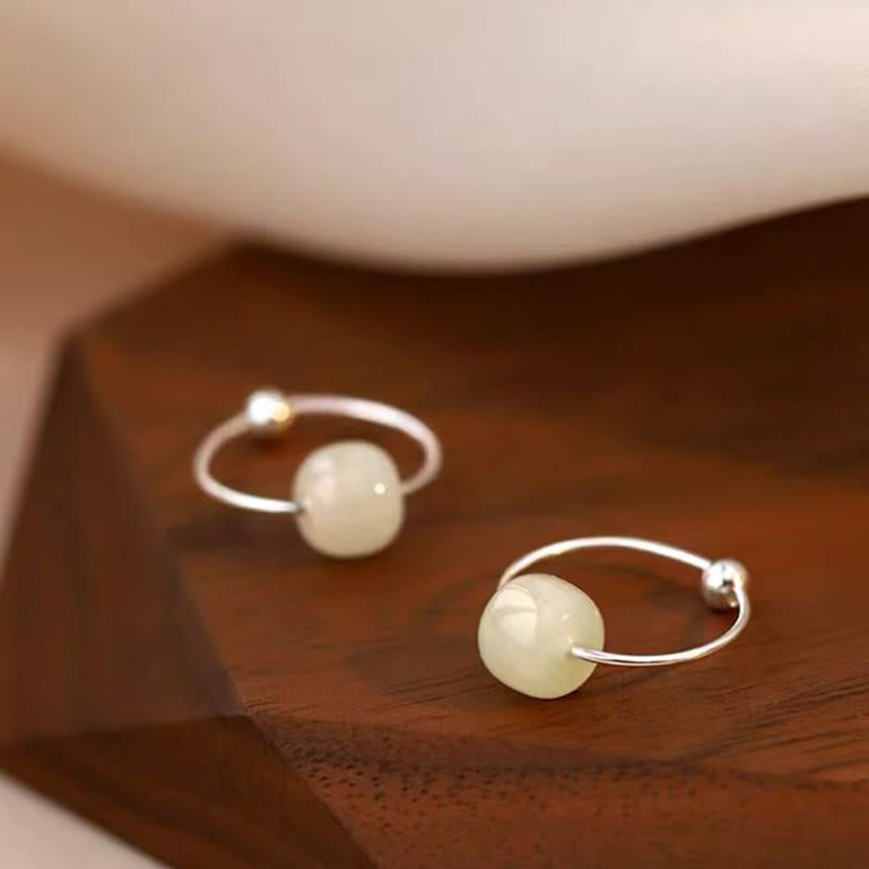 Orecchini della fortuna in argento sterling 925 con perline di giada Hetian di Buddha Stones