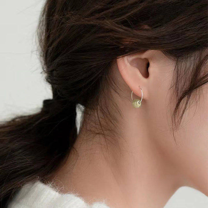 Orecchini della fortuna in argento sterling 925 con perline di giada Hetian di Buddha Stones