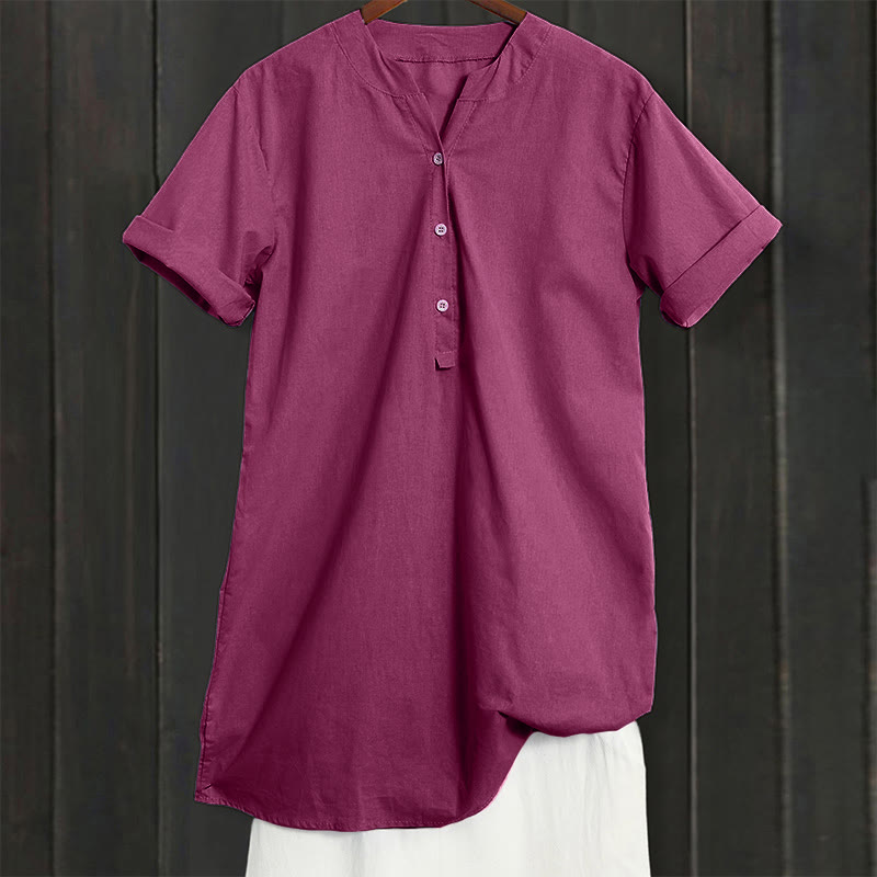 Buddha Stones Camicia da donna a maniche corte con colletto a punta e bottoni casual e semplici - image 22