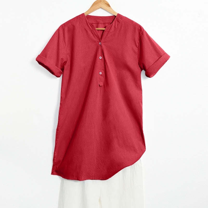 Buddha Stones Camicia da donna a maniche corte con colletto a punta e bottoni casual e semplici - Rosso - US20, UK/AU24, EU52 (5XL) - image 30