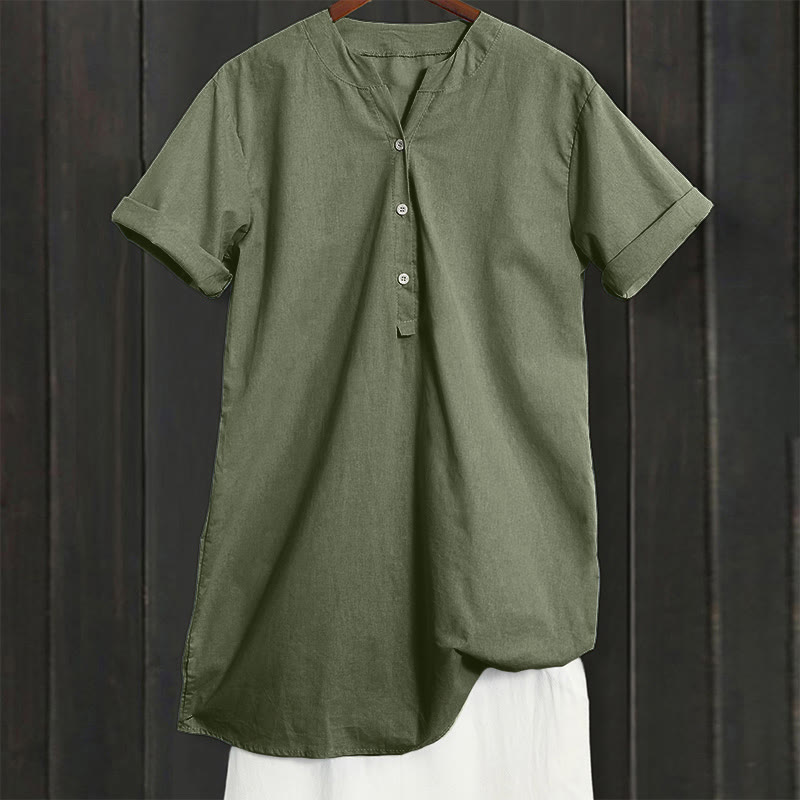 Buddha Stones Camicia da donna a maniche corte con colletto a punta e bottoni casual e semplici - image 38