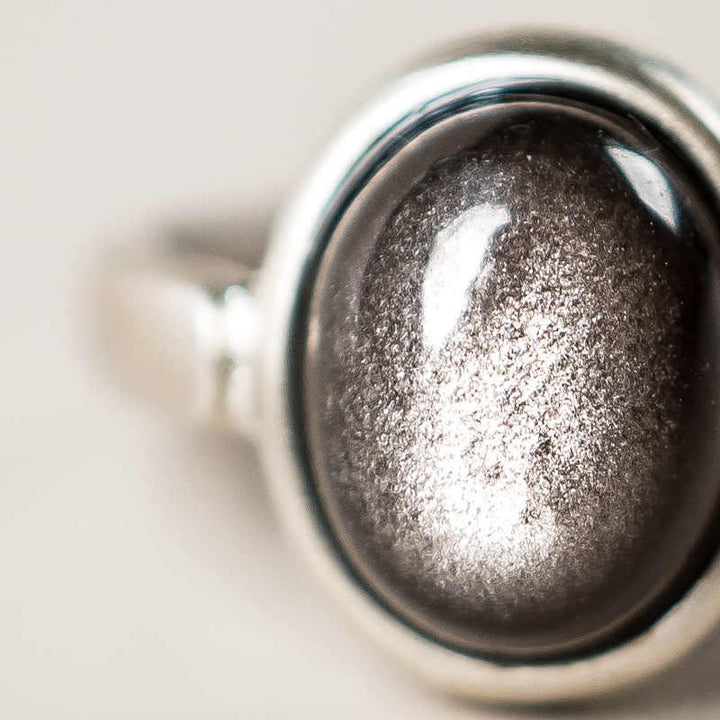 Anello di protezione regolabile in argento sterling 925 con Buddha Stones e ossidiana lucida naturale