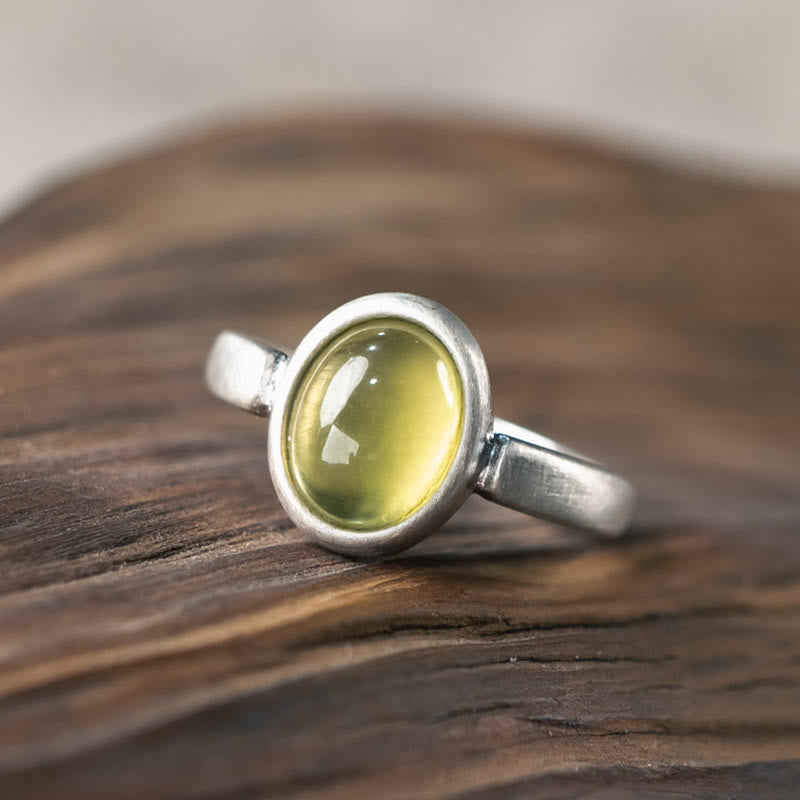 Anello della felicità regolabile in argento sterling 925 con citrino prehnite naturale Buddha Stones