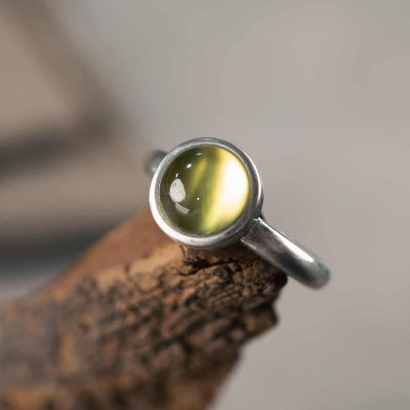 Anello della felicità regolabile in argento sterling 925 con citrino prehnite naturale Buddha Stones