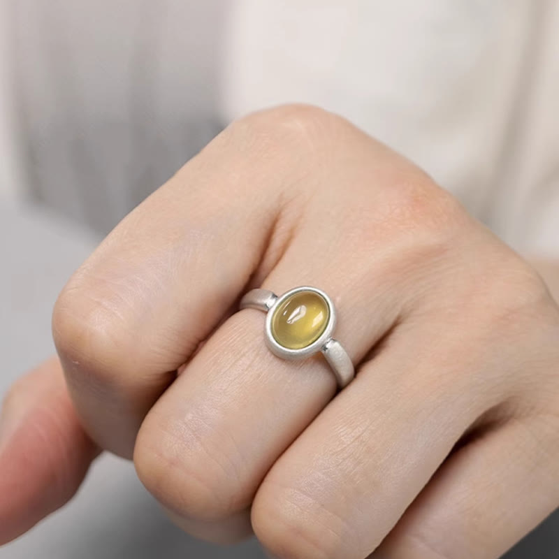 Anello della felicità regolabile in argento sterling 925 con citrino prehnite naturale Buddha Stones