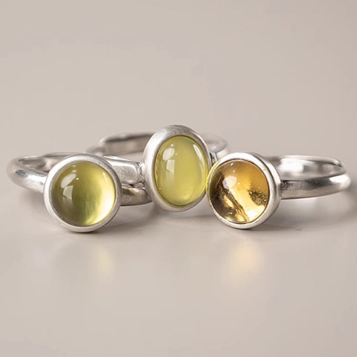 Anello della felicità regolabile in argento sterling 925 con citrino prehnite naturale Buddha Stones