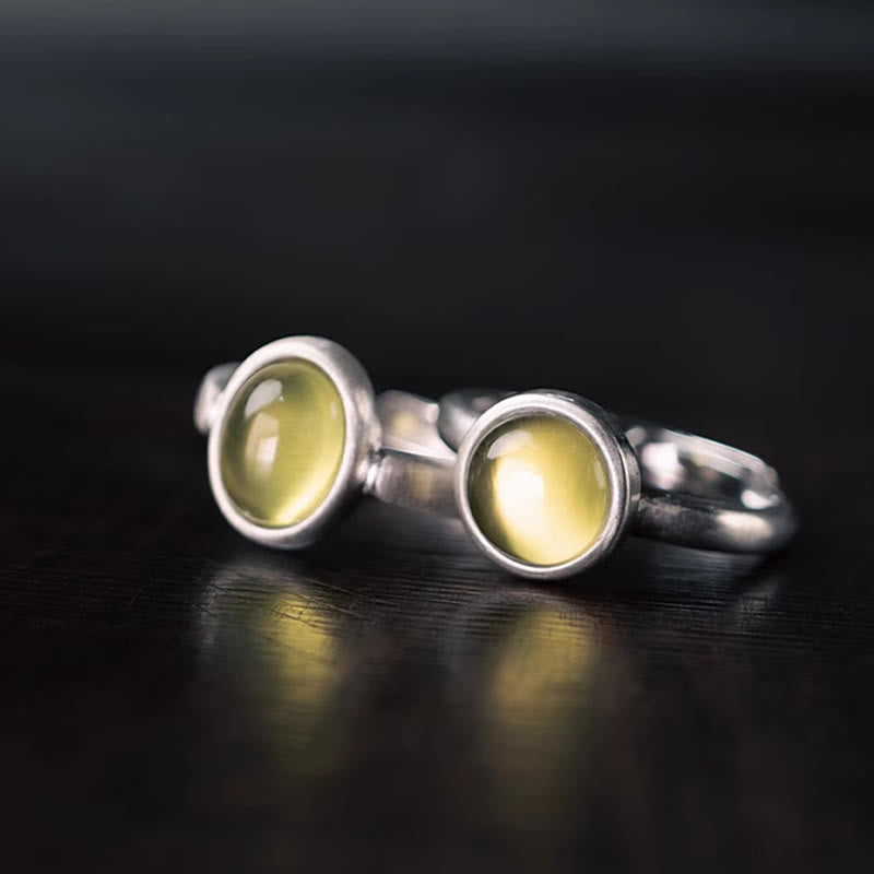 Anello della felicità regolabile in argento sterling 925 con citrino prehnite naturale Buddha Stones
