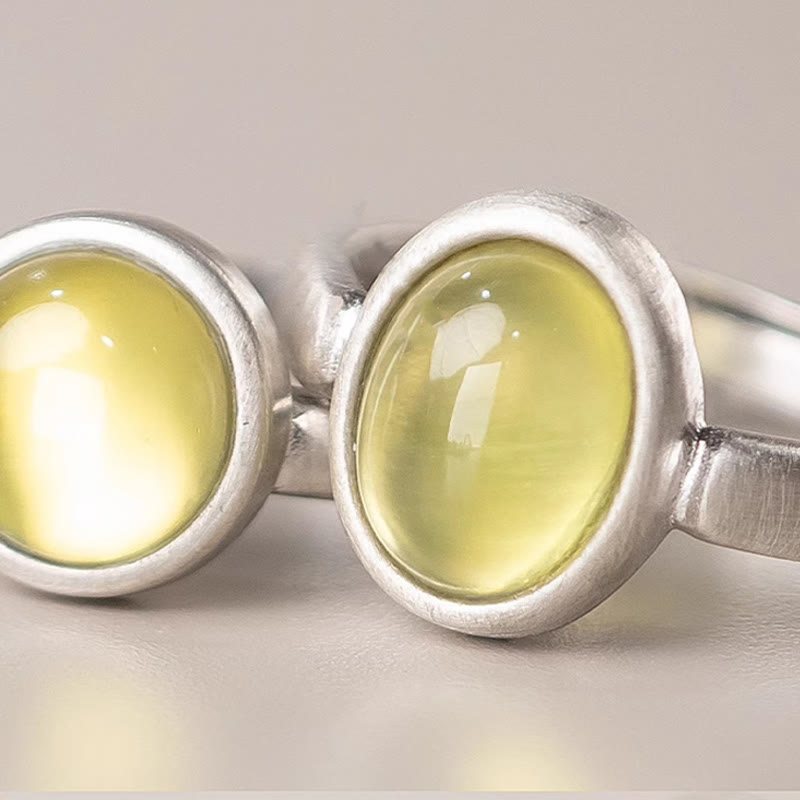 Anello della felicità regolabile in argento sterling 925 con citrino prehnite naturale Buddha Stones