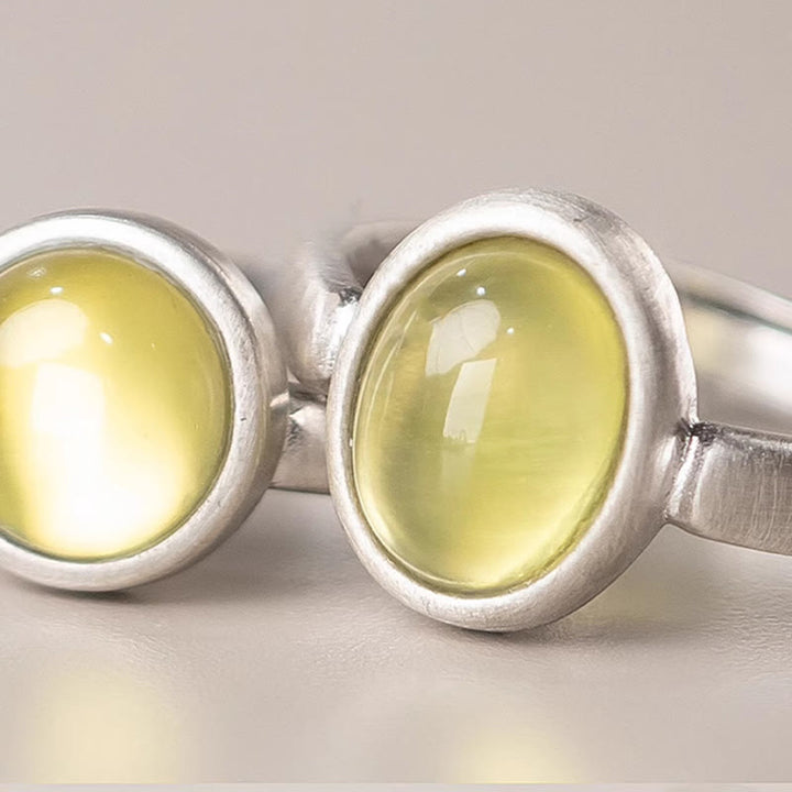 Anello della felicità regolabile in argento sterling 925 con citrino prehnite naturale Buddha Stones