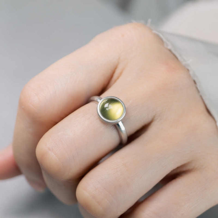 Anello della felicità regolabile in argento sterling 925 con citrino prehnite naturale Buddha Stones
