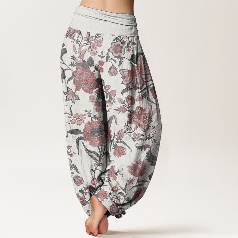 Pantaloni harem da donna con elastico in vita e motivo a girasole in puro cotone con Buddha Stones