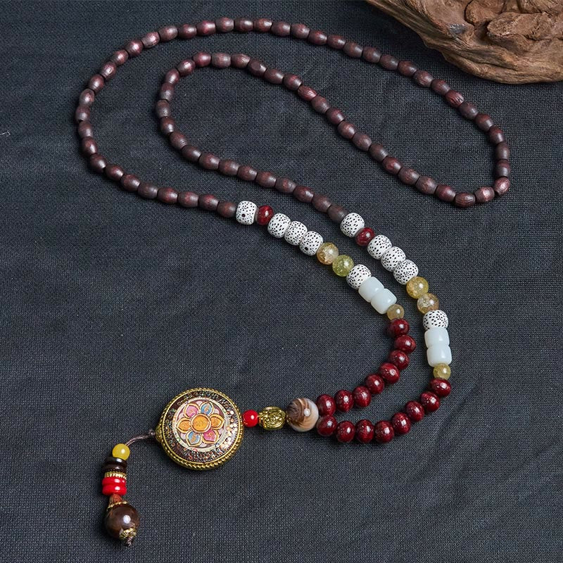 Buddha Stones di legno tibetane fatte a mano Om Mani Padme Hum Samantabhadra Bodhisattva Purezza Collana pendente - image 10