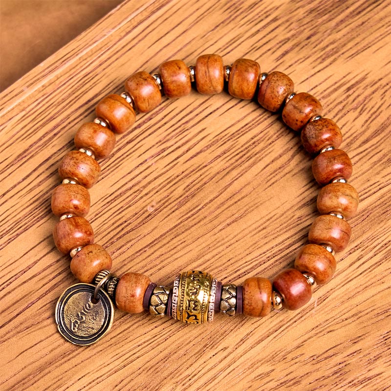 Braccialetto di protezione dalla fortuna in sanscrito OM con perline di osso di cammello tibetano naturale di Buddha Stones