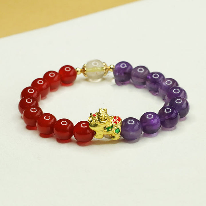 Bracciale Buddha Stones Pi Xiu Balance in ametista naturale e agata rossa