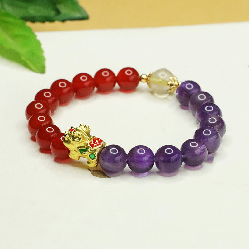 Bracciale Buddha Stones Pi Xiu Balance in ametista naturale e agata rossa