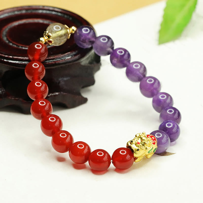Bracciale Buddha Stones Pi Xiu Balance in ametista naturale e agata rossa