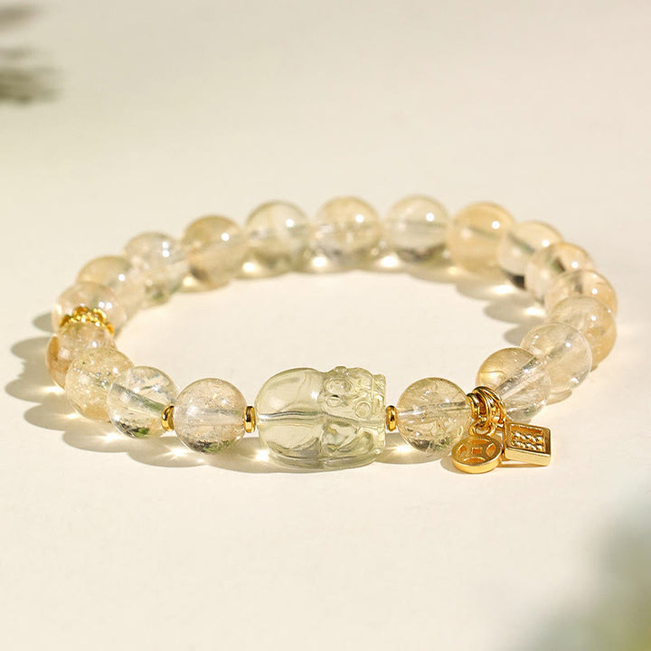 Bracciale di protezione per monete in rame PiXiu con citrino naturale Buddha Stones
