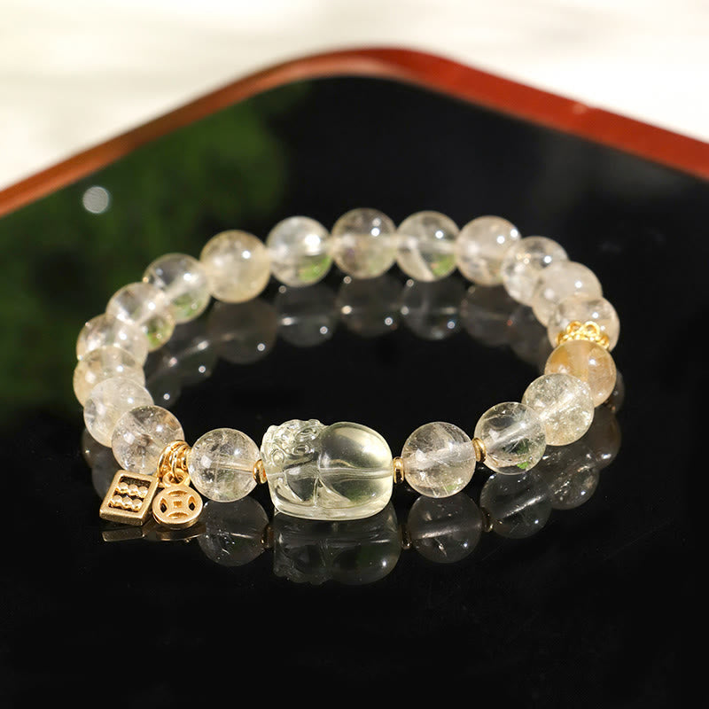 Bracciale di protezione per monete in rame PiXiu con citrino naturale Buddha Stones