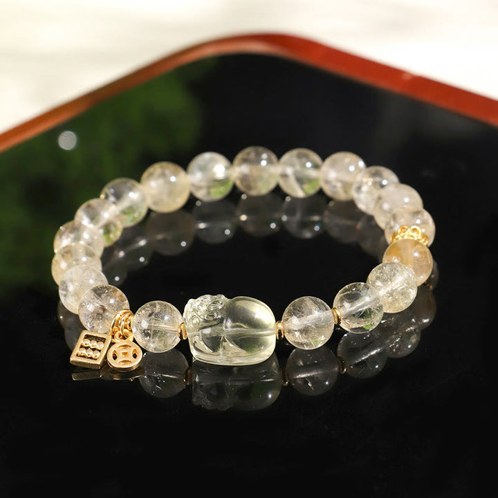 Bracciale di protezione per monete in rame PiXiu con citrino naturale Buddha Stones