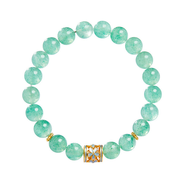 Bracciale Buddha Stones in argento sterling 925 con quarzo fragola verde e fiore calmo