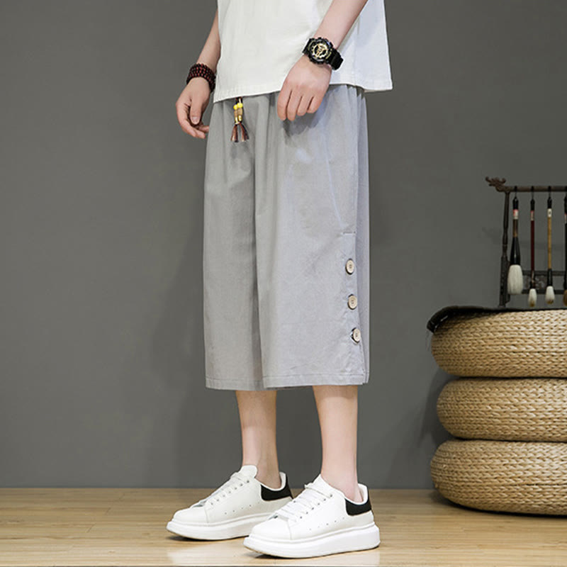 Pantaloni da uomo in cotone con coulisse, modello Buddha Stones, casual, tinta unita, bottoni laterali e tasche