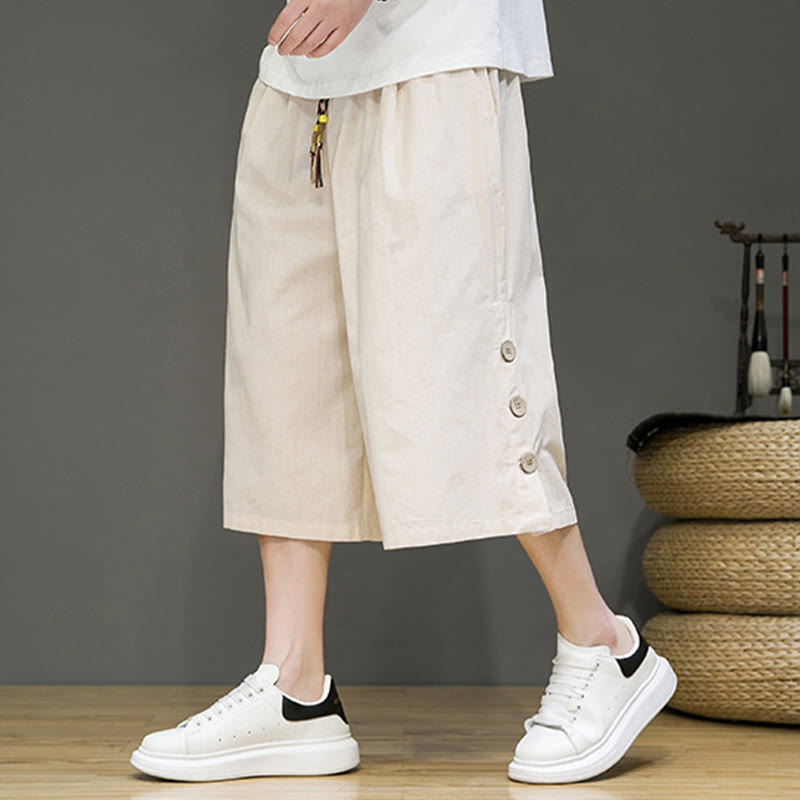 Pantaloni da uomo in cotone con coulisse, modello Buddha Stones, casual, tinta unita, bottoni laterali e tasche
