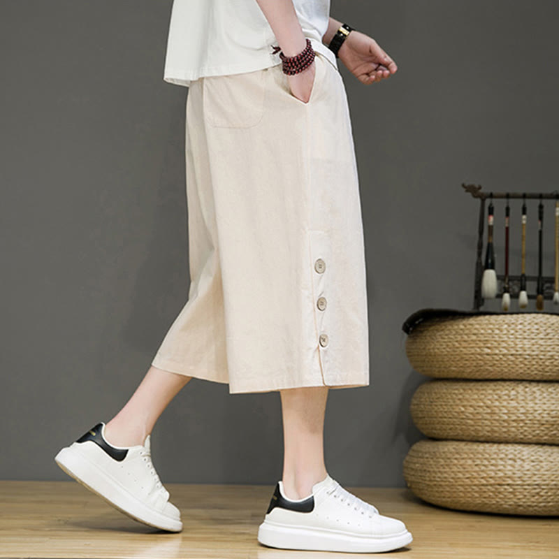 Pantaloni da uomo in cotone con coulisse, modello Buddha Stones, casual, tinta unita, bottoni laterali e tasche