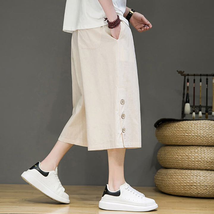 Pantaloni da uomo in cotone con coulisse, modello Buddha Stones, casual, tinta unita, bottoni laterali e tasche