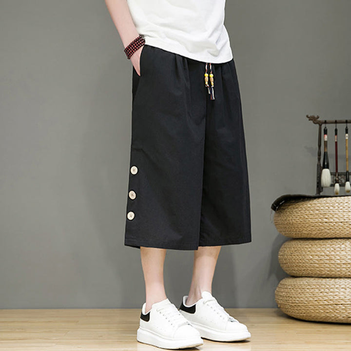 Pantaloni da uomo in cotone con coulisse, modello Buddha Stones, casual, tinta unita, bottoni laterali e tasche