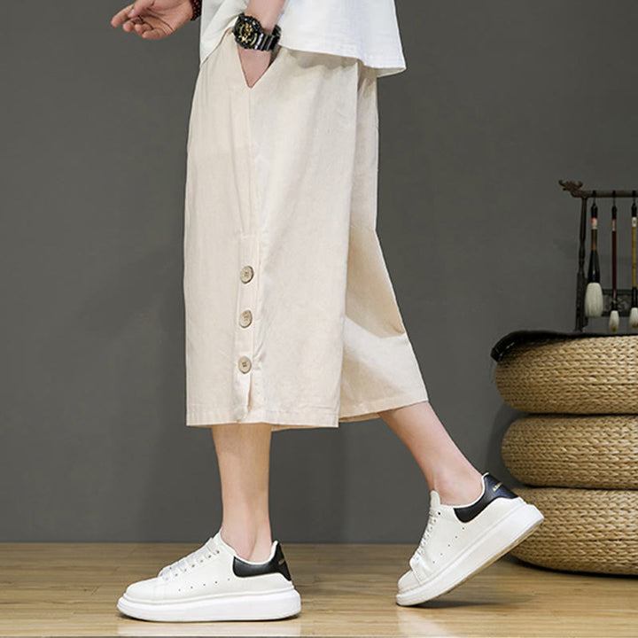 Pantaloni da uomo in cotone con coulisse, modello Buddha Stones, casual, tinta unita, bottoni laterali e tasche