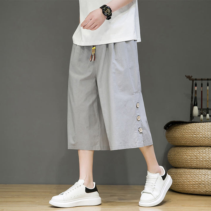 Pantaloni da uomo in cotone con coulisse, modello Buddha Stones, casual, tinta unita, bottoni laterali e tasche
