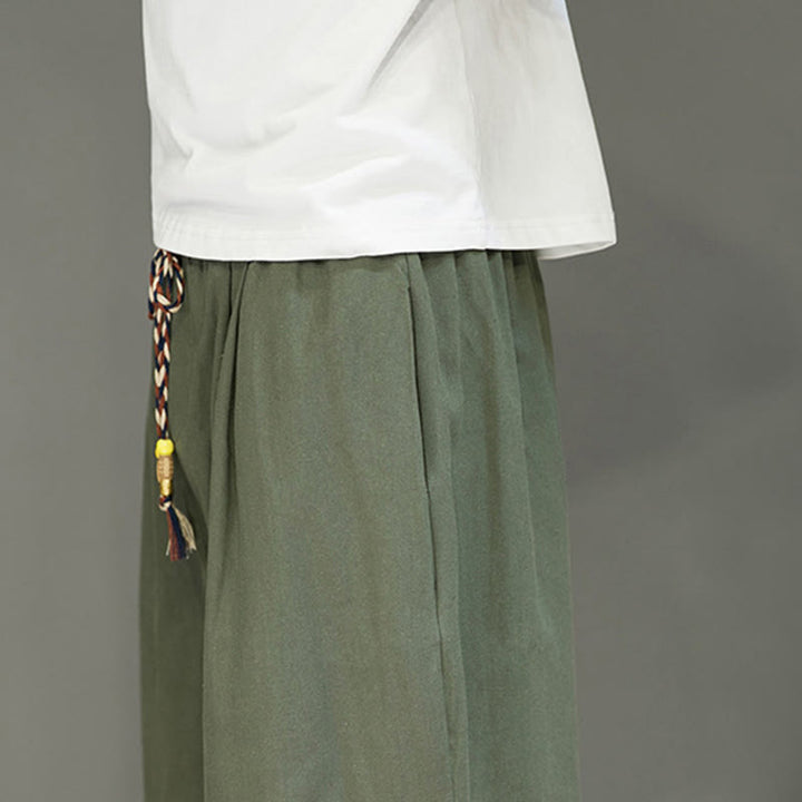 Pantaloni da uomo in cotone con coulisse, modello Buddha Stones, casual, tinta unita, bottoni laterali e tasche