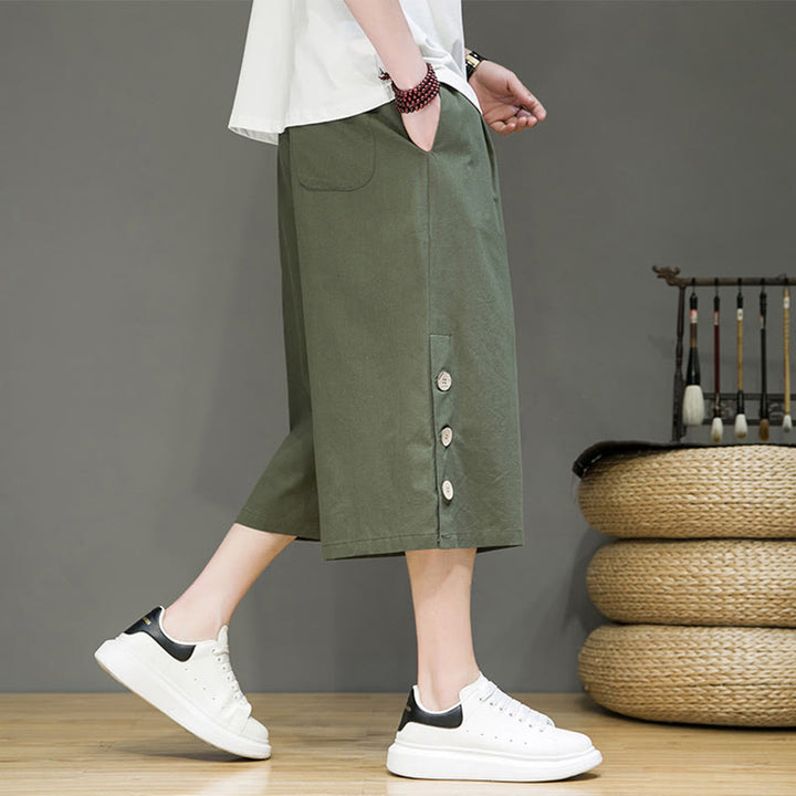 Pantaloni da uomo in cotone con coulisse, modello Buddha Stones, casual, tinta unita, bottoni laterali e tasche