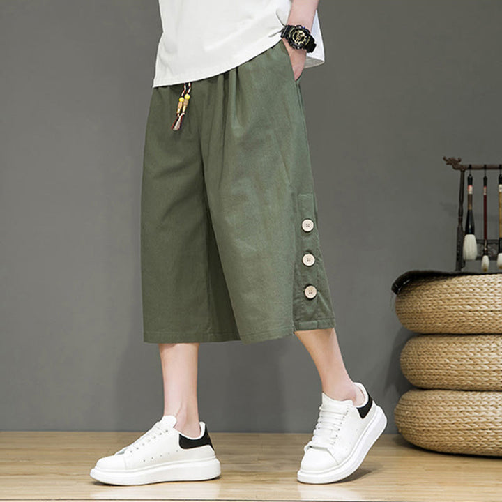 Pantaloni da uomo in cotone con coulisse, modello Buddha Stones, casual, tinta unita, bottoni laterali e tasche