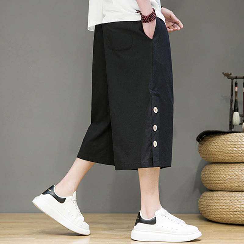 Pantaloni da uomo in cotone con coulisse, modello Buddha Stones, casual, tinta unita, bottoni laterali e tasche