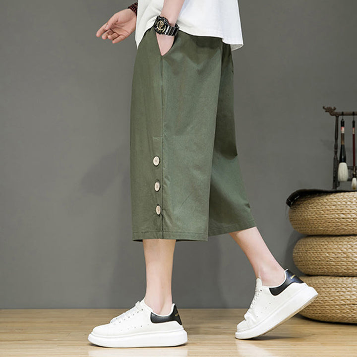 Pantaloni da uomo in cotone con coulisse, modello Buddha Stones, casual, tinta unita, bottoni laterali e tasche