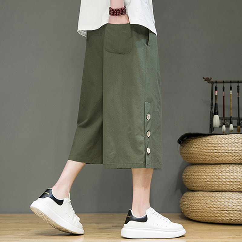 Pantaloni da uomo in cotone con coulisse, modello Buddha Stones, casual, tinta unita, bottoni laterali e tasche