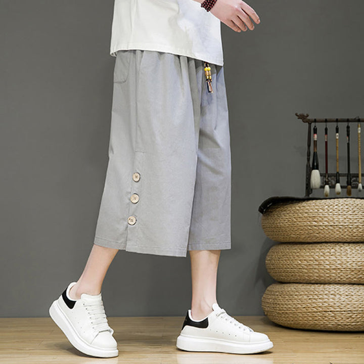 Pantaloni da uomo in cotone con coulisse, modello Buddha Stones, casual, tinta unita, bottoni laterali e tasche