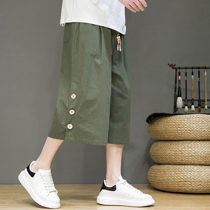 Pantaloni da uomo in cotone con coulisse, modello Buddha Stones, casual, tinta unita, bottoni laterali e tasche