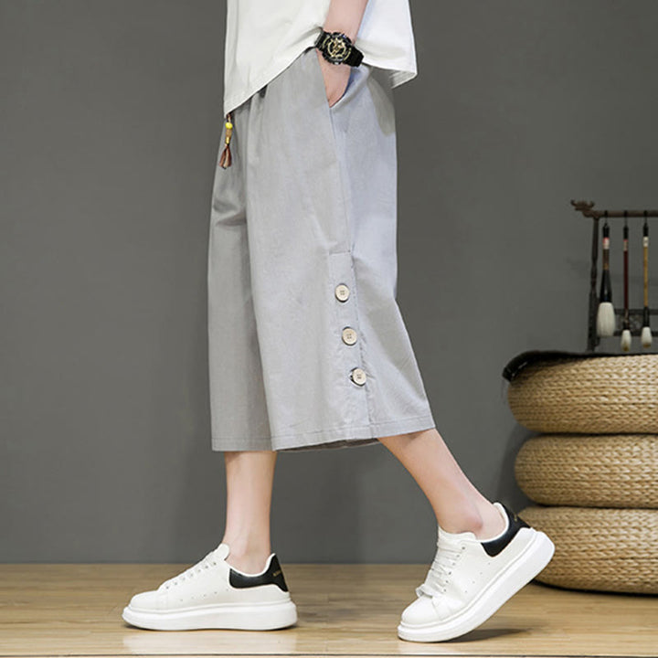 Pantaloni da uomo in cotone con coulisse, modello Buddha Stones, casual, tinta unita, bottoni laterali e tasche