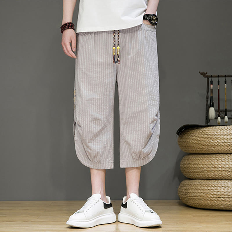 Pantaloni harem da uomo in cotone con tasche, modello casual a righe bianche con coulisse e bottoni, modello Buddha Stones - image 2