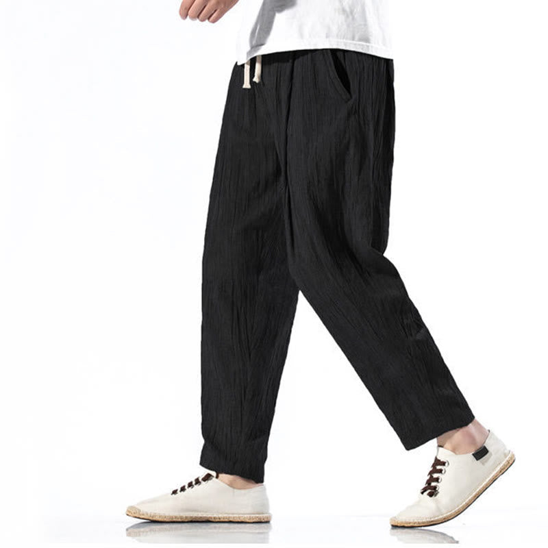 Pantaloni harem lunghi da uomo in cotone e lino con coulisse, modello Buddha Stones, casual, semplici e plissettati, con tasche - image 28