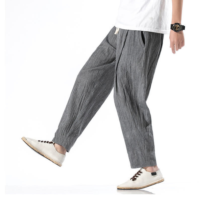 Pantaloni harem lunghi da uomo in cotone e lino con coulisse, modello Buddha Stones, casual, semplici e plissettati, con tasche - image 10