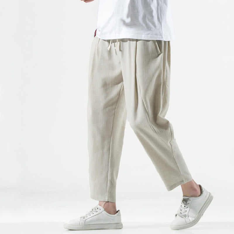 Pantaloni harem lunghi da uomo in cotone e lino con coulisse, modello Buddha Stones, casual, semplici e plissettati, con tasche - Biancheria - US/UK/AU46, EU56 (5XL) - image 0