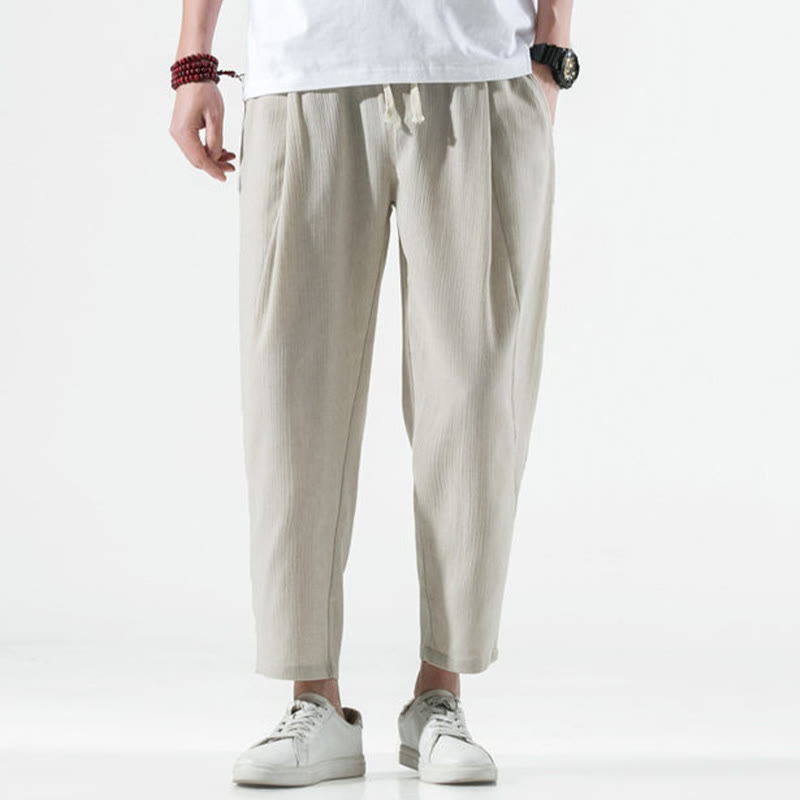 Pantaloni harem lunghi da uomo in cotone e lino con coulisse, modello Buddha Stones, casual, semplici e plissettati, con tasche - image 2