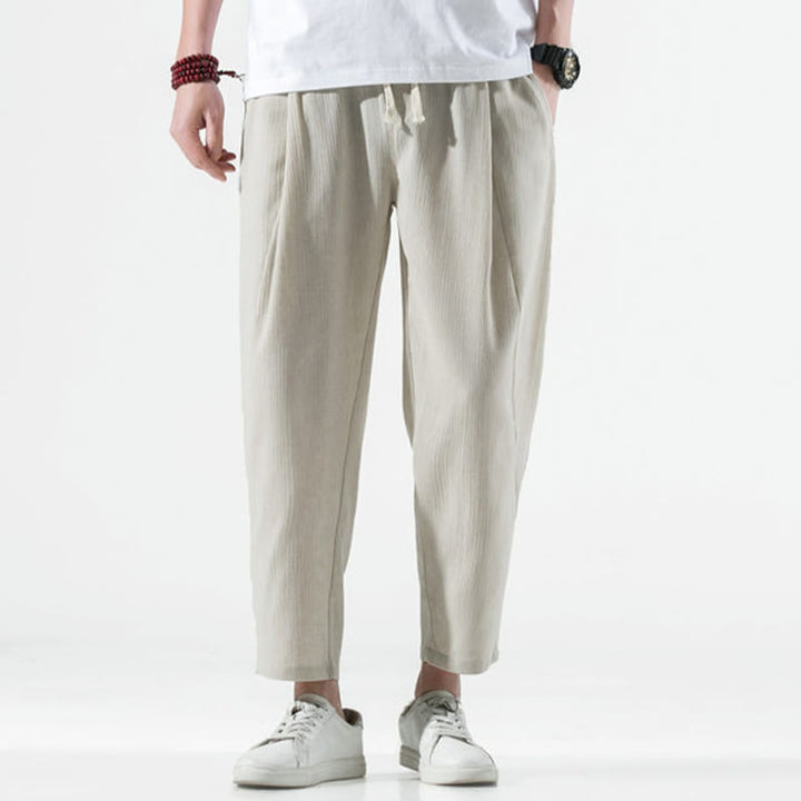 Pantaloni harem lunghi da uomo in cotone e lino con coulisse, modello Buddha Stones, casual, semplici e plissettati, con tasche - image 2