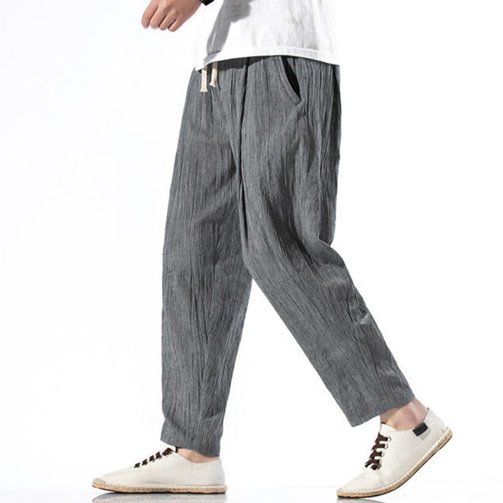 Pantaloni harem lunghi da uomo in cotone e lino con coulisse, modello Buddha Stones, casual, semplici e plissettati, con tasche - image 9