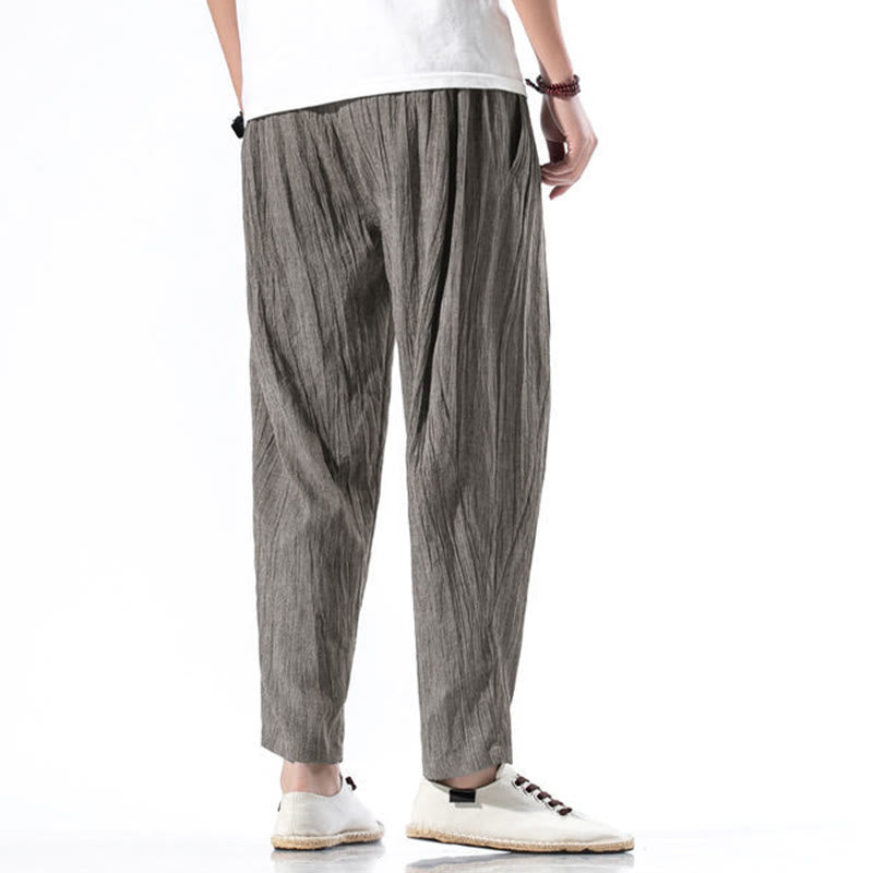 Pantaloni harem lunghi da uomo in cotone e lino con coulisse, modello Buddha Stones, casual, semplici e plissettati, con tasche - image 22